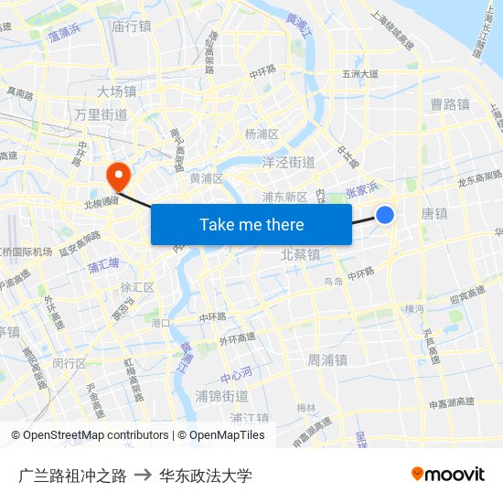 广兰路祖冲之路 to 华东政法大学 map