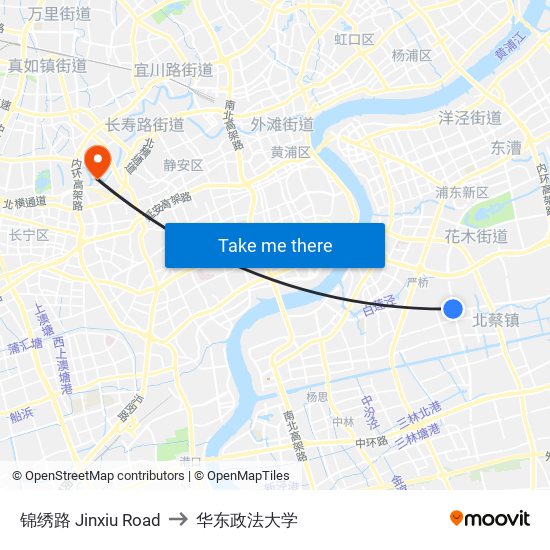 锦绣路 Jinxiu Road to 华东政法大学 map