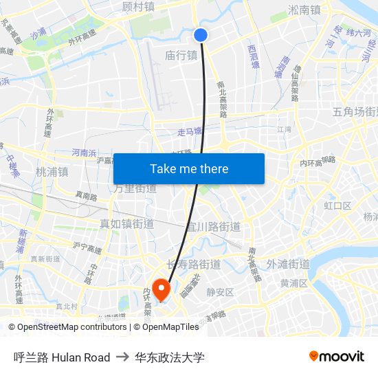 呼兰路 Hulan Road to 华东政法大学 map