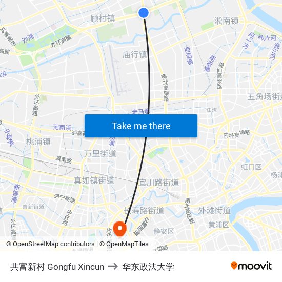 共富新村 Gongfu Xincun to 华东政法大学 map