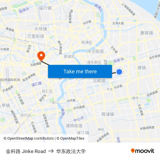 金科路 Jinke Road to 华东政法大学 map