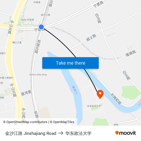 金沙江路 Jinshajiang Road to 华东政法大学 map