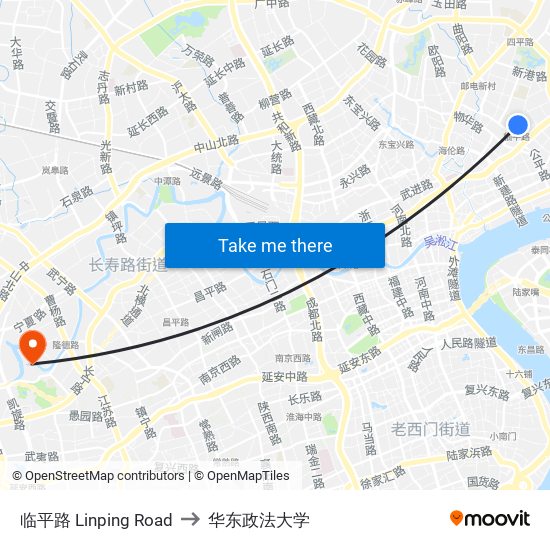 临平路 Linping Road to 华东政法大学 map