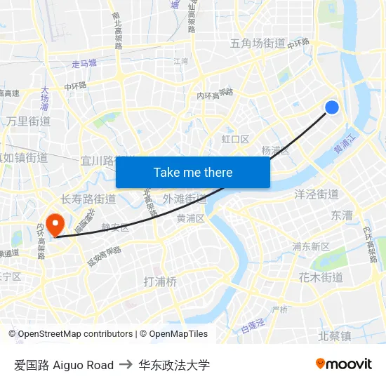 爱国路 Aiguo Road to 华东政法大学 map