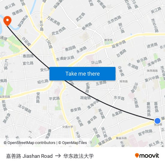 嘉善路 Jiashan Road to 华东政法大学 map