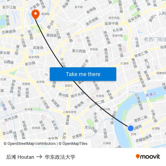 后滩 Houtan to 华东政法大学 map