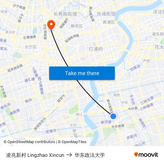凌兆新村 Lingzhao Xincun to 华东政法大学 map