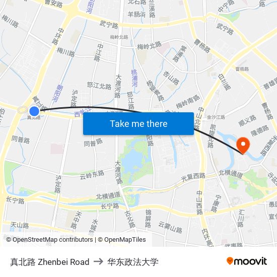 真北路 Zhenbei Road to 华东政法大学 map