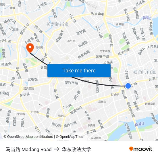 马当路 Madang Road to 华东政法大学 map