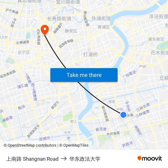 上南路 Shangnan Road to 华东政法大学 map