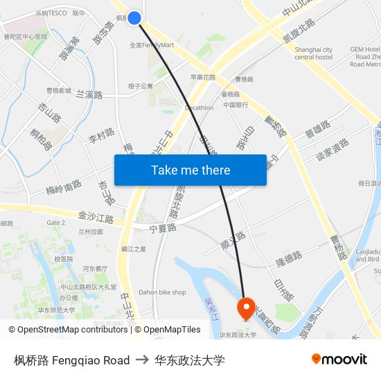 枫桥路 Fengqiao Road to 华东政法大学 map