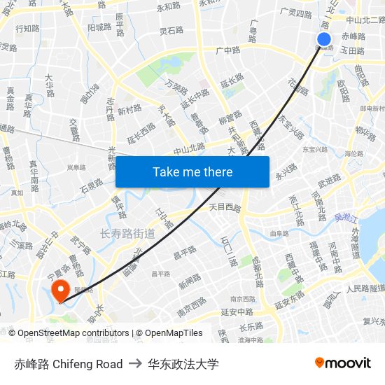 赤峰路 Chifeng Road to 华东政法大学 map