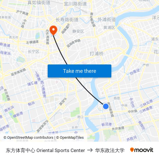 东方体育中心 Oriental Sports Center to 华东政法大学 map