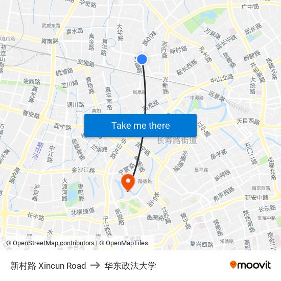 新村路 Xincun Road to 华东政法大学 map
