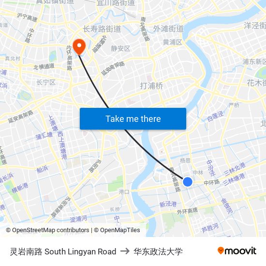 灵岩南路 South Lingyan Road to 华东政法大学 map