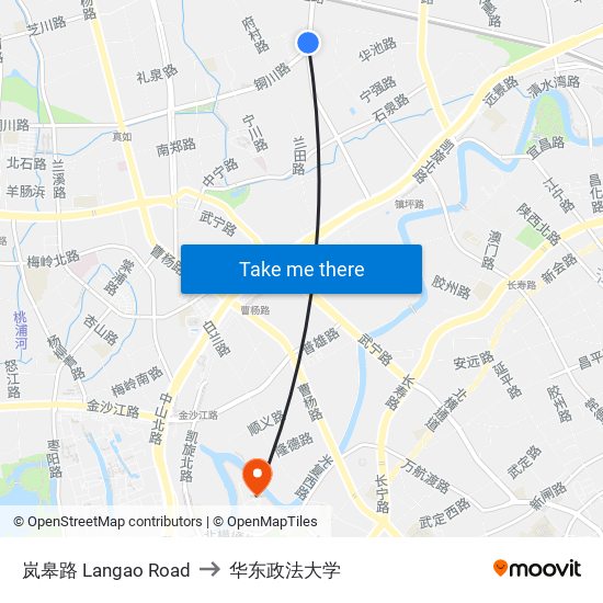 岚皋路 Langao Road to 华东政法大学 map