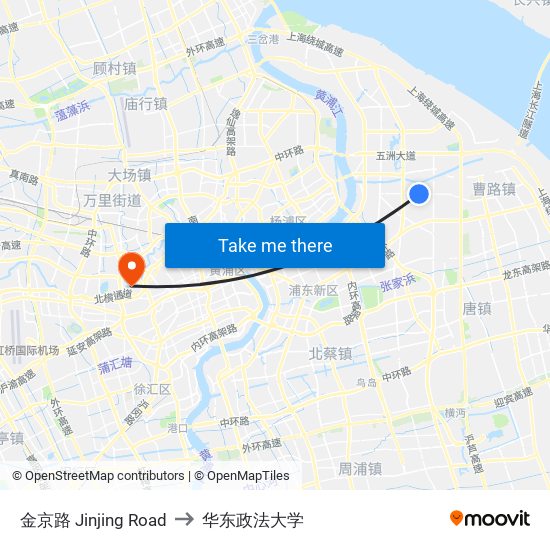 金京路 Jinjing Road to 华东政法大学 map