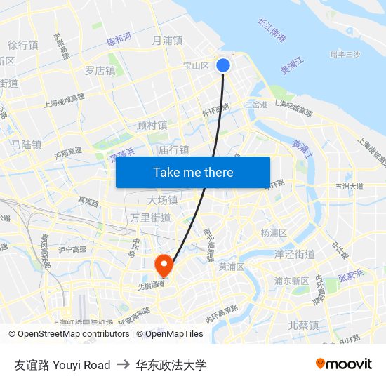 友谊路 Youyi Road to 华东政法大学 map