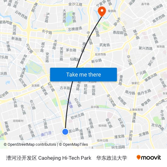 漕河泾开发区 Caohejing Hi-Tech Park to 华东政法大学 map