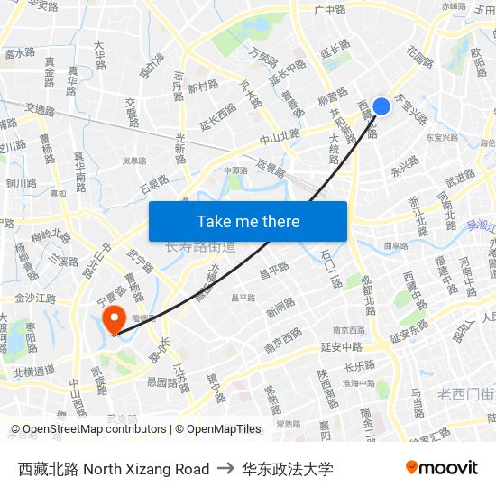 西藏北路 North Xizang Road to 华东政法大学 map
