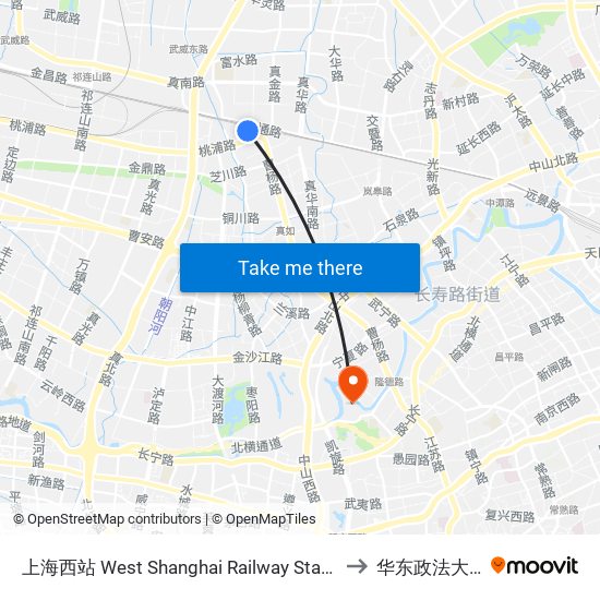 上海西站 West Shanghai Railway Station to 华东政法大学 map