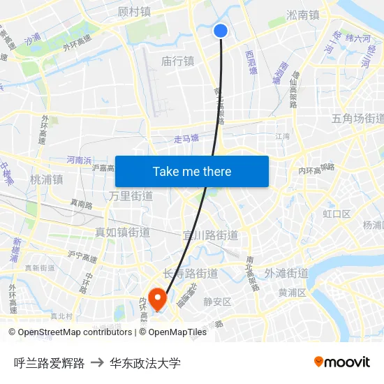 呼兰路爱辉路 to 华东政法大学 map
