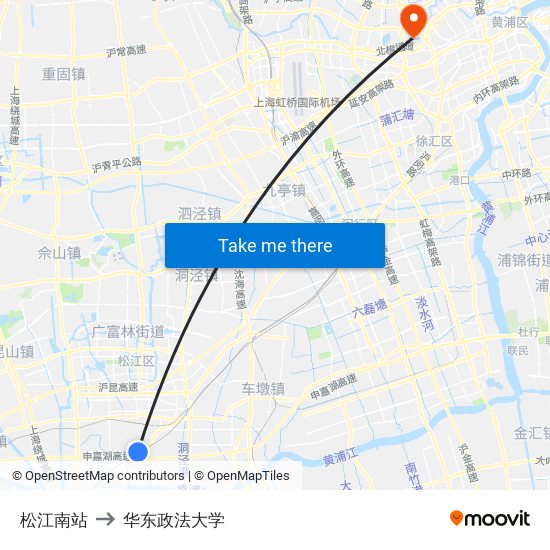 松江南站 to 华东政法大学 map