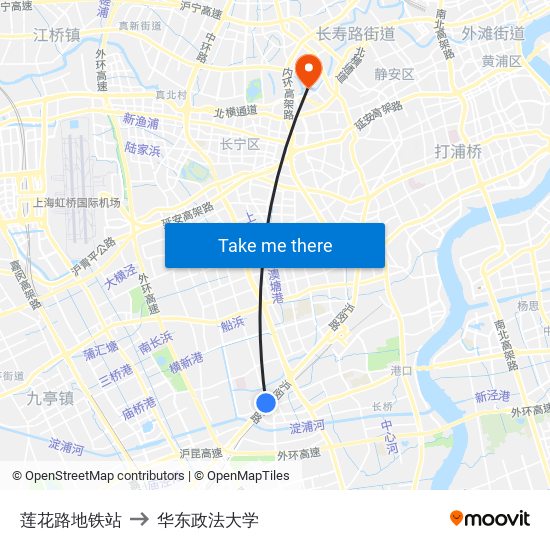 莲花路地铁站 to 华东政法大学 map