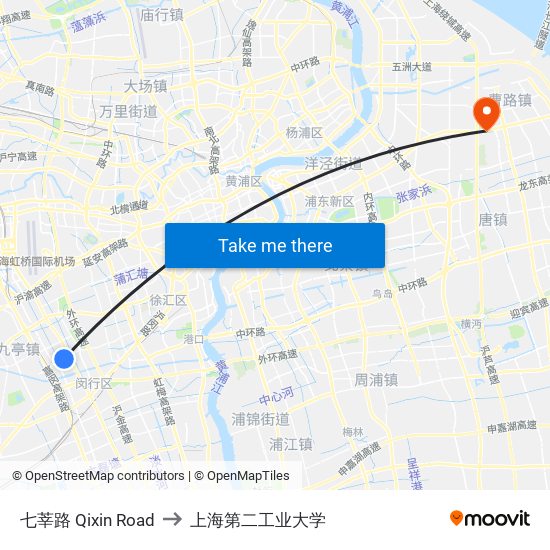 七莘路 Qixin Road to 上海第二工业大学 map