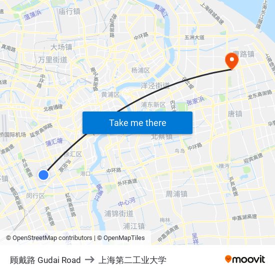 顾戴路 Gudai Road to 上海第二工业大学 map