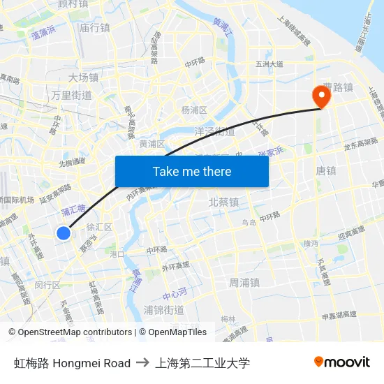 虹梅路 Hongmei Road to 上海第二工业大学 map