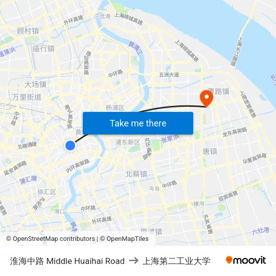 淮海中路 Middle Huaihai Road to 上海第二工业大学 map