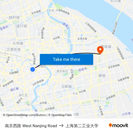 南京西路  West Nanjing Road to 上海第二工业大学 map