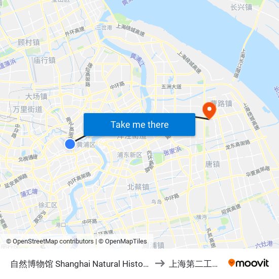 自然博物馆 Shanghai Natural History Museum to 上海第二工业大学 map