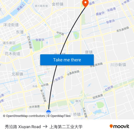 秀沿路 Xiuyan Road to 上海第二工业大学 map