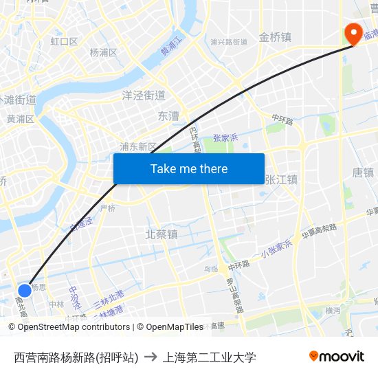 西营南路杨新路(招呼站) to 上海第二工业大学 map