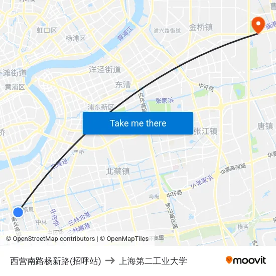 西营南路杨新路(招呼站) to 上海第二工业大学 map