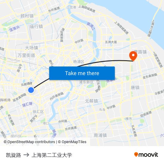 凯旋路 to 上海第二工业大学 map