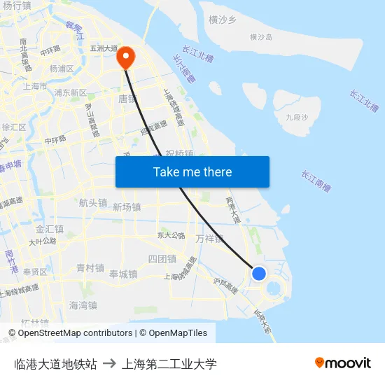 临港大道地铁站 to 上海第二工业大学 map