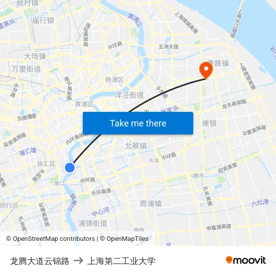 龙腾大道云锦路 to 上海第二工业大学 map