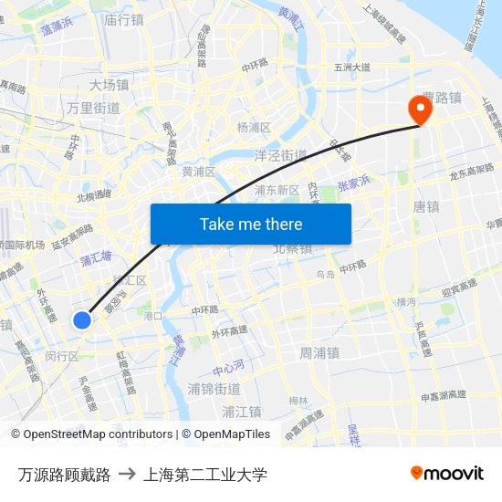 万源路顾戴路 to 上海第二工业大学 map
