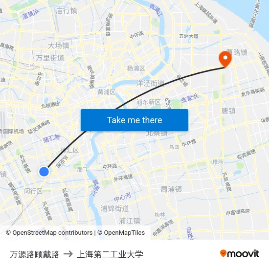 万源路顾戴路 to 上海第二工业大学 map