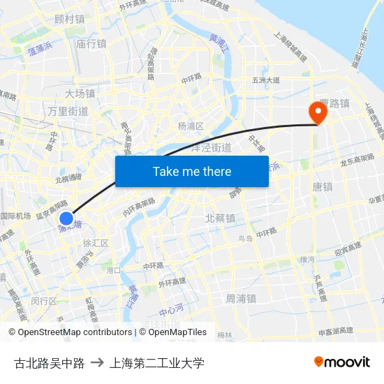 古北路吴中路 to 上海第二工业大学 map