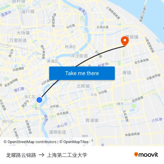 龙耀路云锦路 to 上海第二工业大学 map