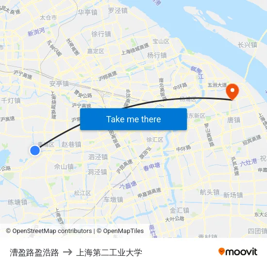 漕盈路盈浩路 to 上海第二工业大学 map