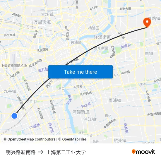 明兴路新南路 to 上海第二工业大学 map