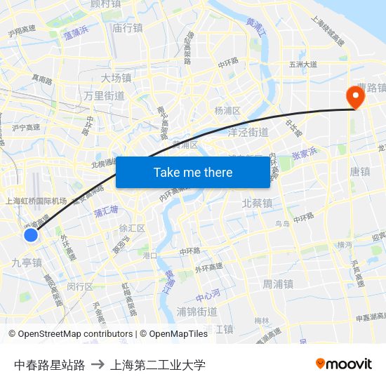 中春路星站路 to 上海第二工业大学 map