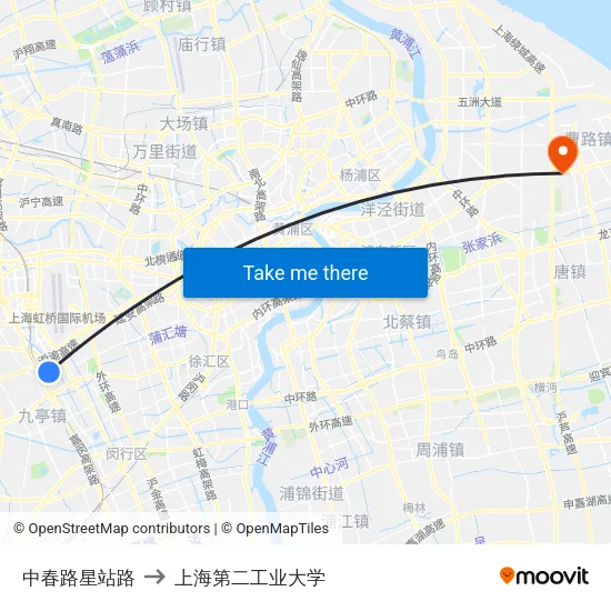 中春路星站路 to 上海第二工业大学 map