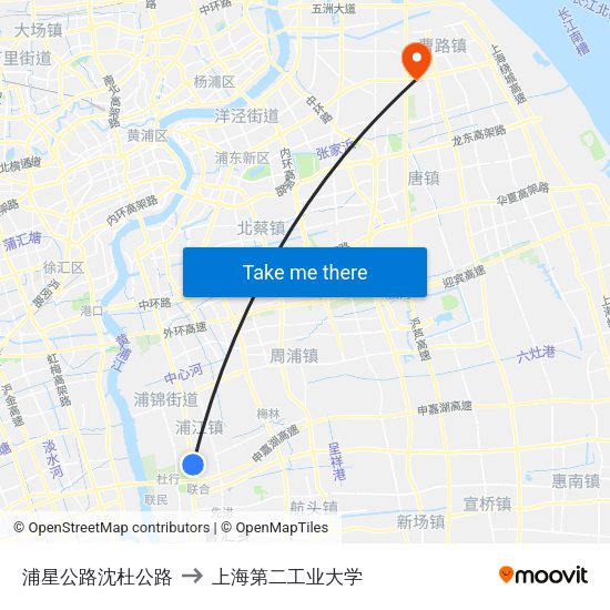 浦星公路沈杜公路 to 上海第二工业大学 map