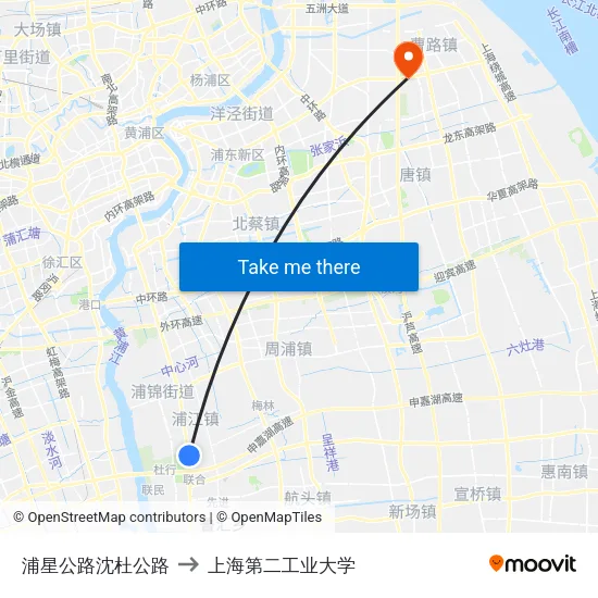 浦星公路沈杜公路 to 上海第二工业大学 map